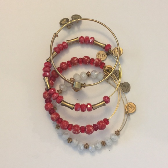 Alex and Ani Red and Gold Bracelets (4) - Picture 1 of 6